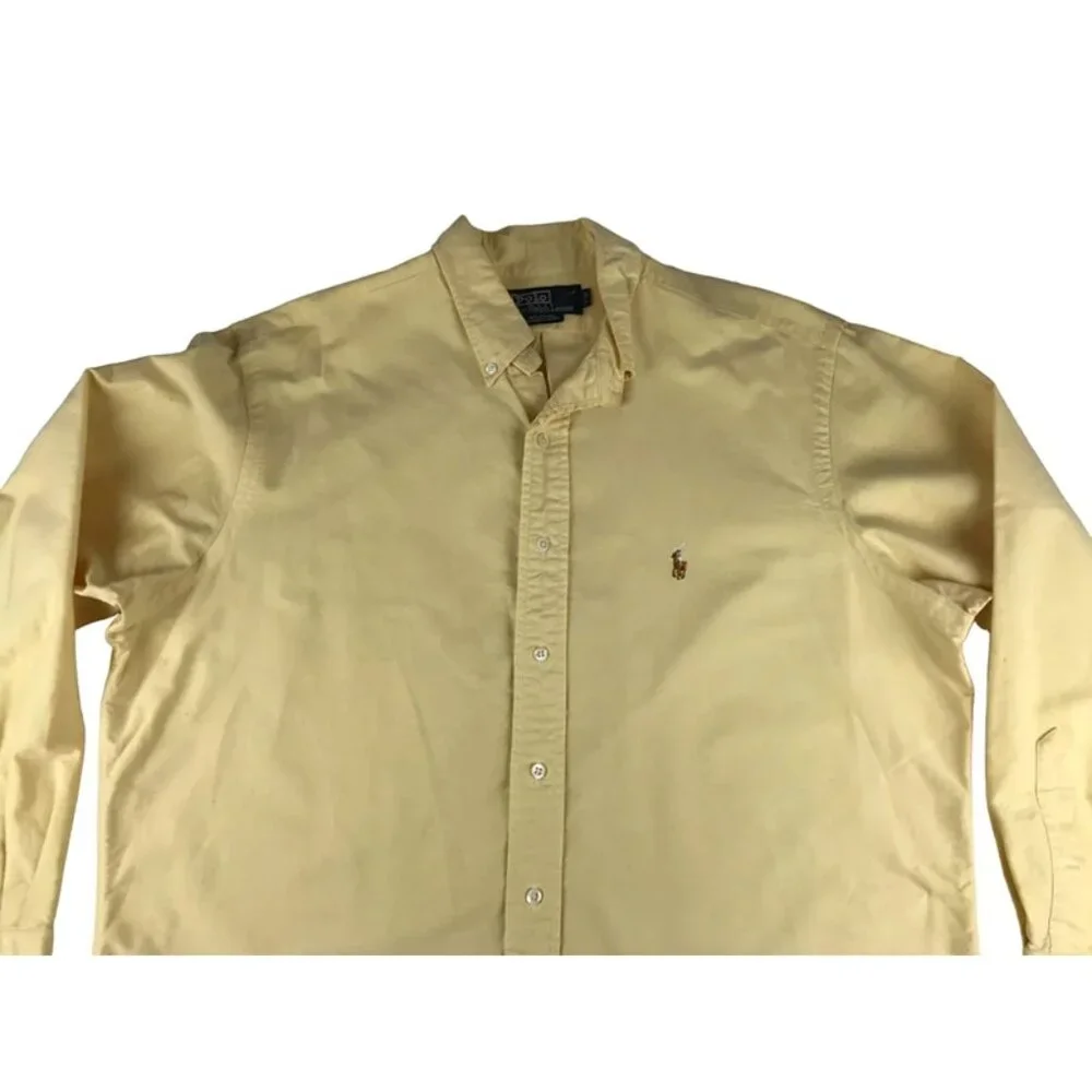 VTG 80s-90s era Polo‎ by Ralph Lauren Mens Yellow Long Sleeve Shirt Size 17-34